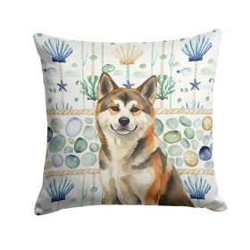 Sesame Akita Coastal Sea Glass Throw Pillow Decorative Indoor Outdoor Accent Cushion for Couch, Bed or Patio, 14Hx14W