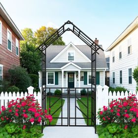 Metal Garden Arch with Gate W58.07*H97.24 Climbing Plants Support Rose Arch Outdoor Black