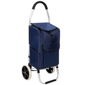 Shopping Trolley with Wheels,Trolley Black Foldable Shopping Cart,Removable Shopping Oxford Waterproof Bag,Blue