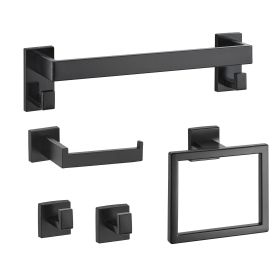 VEVOR Matte Black Bathroom Hardware Set, 5 Pieces Bathroom Accessories Set, Stainless Steel 16 inch Towel Bar, Towel Rack, 2 Robe Towel Hooks