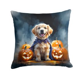Golden Retriever Puppy Halloween Throw Pillow Machine Washable, Indoor Outdoor Decorative Pillow for Couch, Bed or Patio, 18Hx18W