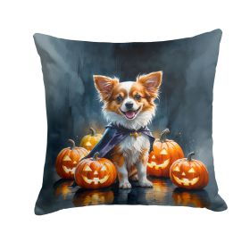 Papillon Puppy Halloween Throw Pillow Machine Washable, Indoor Outdoor Decorative Pillow for Couch, Bed or Patio, 14Hx14W