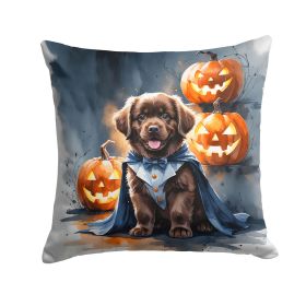 Chocolate Newfoundland Puppy Halloween Throw Pillow Machine Washable, Indoor Outdoor Decorative Pillow for Couch, Bed or Patio, 14Hx14W