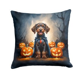 German Wirehaired Pointer Puppy Halloween Throw Pillow Machine Washable, Indoor Outdoor Decorative Pillow for Couch, Bed or Patio, 18Hx18W