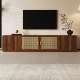 78 TV Stand For TVs Up To 85, TV Console For Living Room, Media Console With Rattan Doors, Adjustable Shelf TV Stand For Bedroom (Option: Walnut)