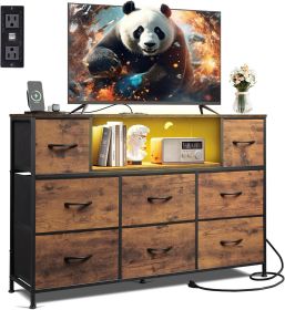 Dresser TV Stand for 45, 50, 55 inch TV, Entertainment Center with LED Lights & Charging Station (Color: Brown)