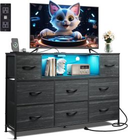 Dresser TV Stand for 45, 50, 55 inch TV, Entertainment Center with LED Lights & Charging Station (Color: Black Wood)