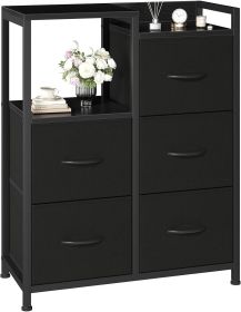 5 Drawer White Dressers for Bedroom 2 Tier Shelf Shelf Small Fabric Dresser for Closet Sturdy Metal Frame Modern Style Storage Cabinets Organizat (Color: Black)