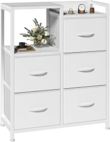 5 Drawer White Dressers for Bedroom 2 Tier Shelf Shelf Small Fabric Dresser for Closet Sturdy Metal Frame Modern Style Storage Cabinets Organizat (Color: White)
