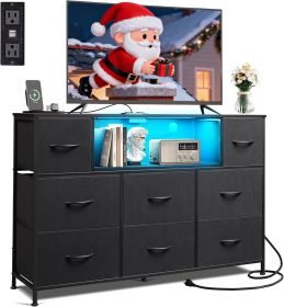 Dresser TV Stand for 45, 50, 55 inch TV, Entertainment Center with LED Lights & Charging Station (Color: Black)