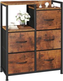 5 Drawer White Dressers for Bedroom 2 Tier Shelf Shelf Small Fabric Dresser for Closet Sturdy Metal Frame Modern Style Storage Cabinets Organizat (Color: Brown)